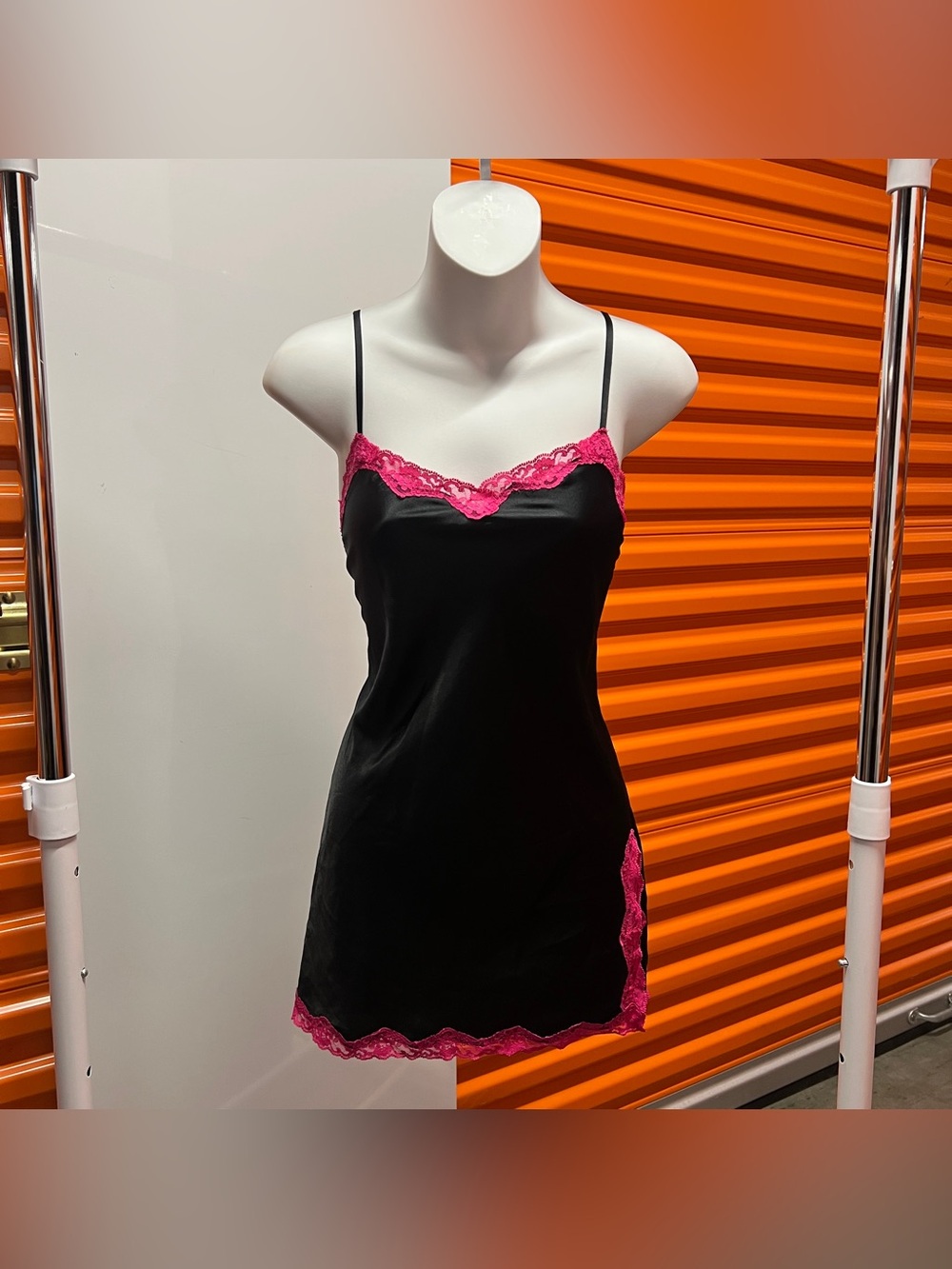 Victoria’s Secret Black Slip Dress with Pink Lace Trim